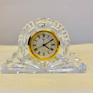 Pre 2000 Waterford Crystal Quartz Table-Mantle Clock Desk Top 4”x 2.5” Glass